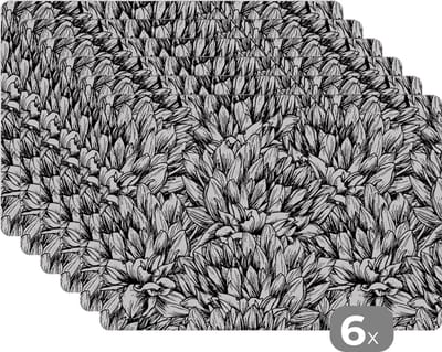 Placemat - Placemats kunststof - Bloemen - Zentangle - Patronen - 45x30 cm - 6 stuks - Hittebestendig - Anti-Slip - Onderlegger - Afneembaar