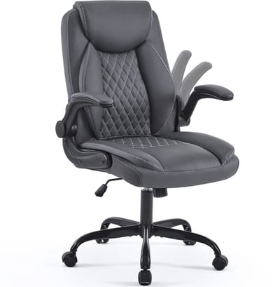 Ergonomische Bureaustoel Grijs - Grijze Gamestoel - Opklapbare Armleuningen - Met Lendensteun - In Hoogte Verstelbaar - Thuiswerk - 64x64x102cm - Grijs
