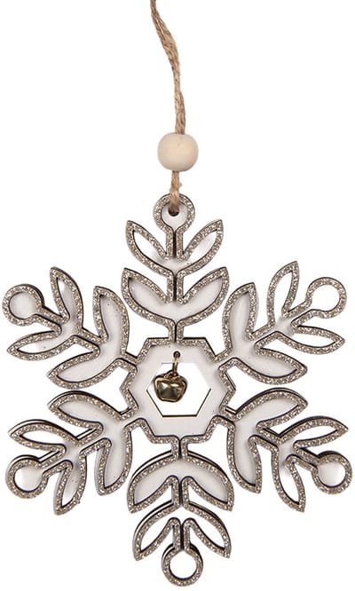 Clayre & Eef Kersthanger Sneeuwvlok 11x1x11 cm Wit Hout