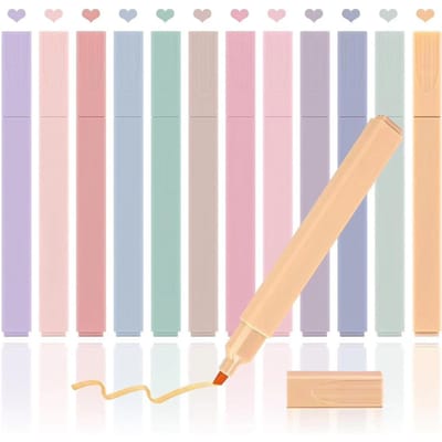 Surligneurs mignons stylos pastel 12 couleurs stylos bibliques sans bavure avec pointe souple stylos esthétiques marqueurs Kawaii papeterie pour étudiants