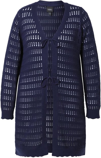 Ulla Popken - Dames - Lang vest striksluiting V-hals lange mouwen - Inktblauw - Maat 50+