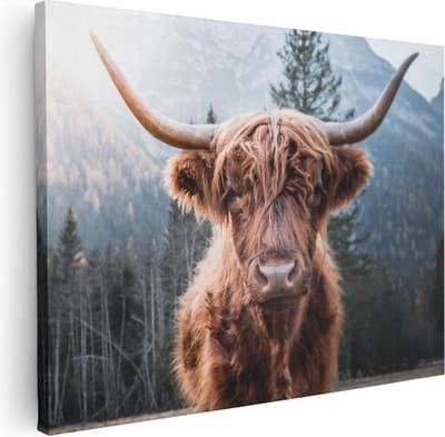 Artaza Canvas Schilderij Hooglander - 40x30 cm - Klein - Wanddecoratie Gewei - Muurdecoratie Woonkamer - Kamer Accessoires
