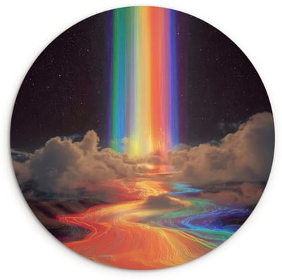 WallCircle® Wandcirkel 120x120 cm - Muurcirkel Regenboog - Verticaal - Sterrenhemel - Wolken - Muurdecoratie woonkamer - Wanddecoratie slaapkamer - Kamer decoratie accessoires - Ronde schilderijen XXL