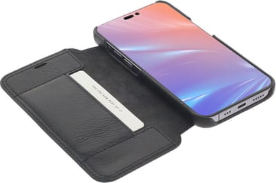 Minim Apple iPhone 14 Pro Max Hoesje Wallet Book Case Echt Leer Zwart