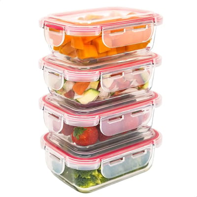 Famanu – Glazen foodcontainer 360 ml set 4 – luchtdicht, oven/magnetron/vriezer/vaatwasser geschikt