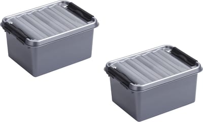 2x stuks sunware q-line opberg box/opbergdoos - 2 liter - 20 x 15 x 10 cm - kunststof - opslagbox - grijs