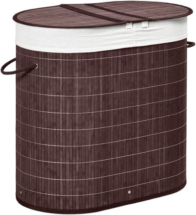 HOMCOM-Wäschekorb-Bambus, Polyester-Baumwollgewebe, Metall-62,5L x 37B x 60,5H cm-Braun
