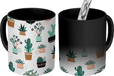 Magische Mok - Foto op Warmte Mokken - Koffiemok - Patronen - Cactus - Planten - Magic Mok - Beker - 350 ML - Theemok
