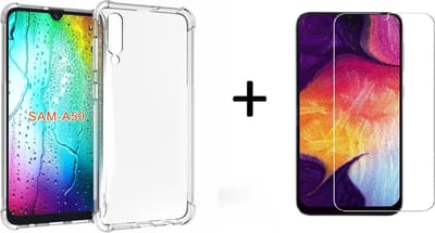 Ntech Hoesje Geschikt Voor Samsung Galaxy A50 Anti Shock Back hoesje + Glazen Screenprotector
