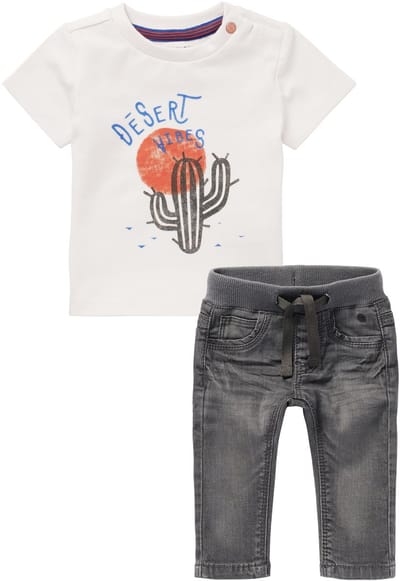 Noppies - Kledingset - 2delig - Jeans Navoi grijs - Shirt Totenes White Sand - Maat 68