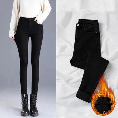 Dames Winter Warme legging Superelastisch Plus dik fluwelen effen broek All-Match stijl Hoge taille Slanke push-up modebroek S zwart