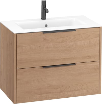 Saqu Lima badmeubel incl. mat witte keramische wastafel 80x46x61cm toffee – mat zwarte greep