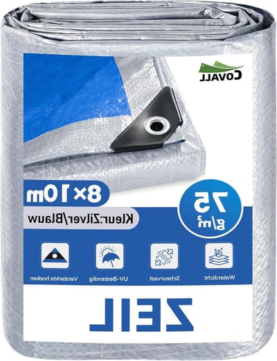 Afdekzeil PE - Waterdicht zeil Grondzeil - Bescherming buiten - UV- en scheurvast - 8 x 10 m - Zilver/Blauw