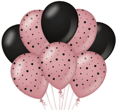 BTH - Latex Ballonnen - Polka Dots - Rose-Zwart - Ballonnen - Verjaardag - 90 Jaar Versiering Verjaardag - Decoratie - 8x