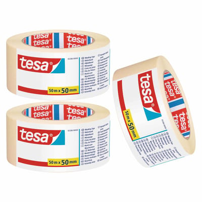 3x rollen afplaktape/schilderstape 50 mm x 50 m - Verf afplakband/tape - Maskeertape - Tesa Masking tape