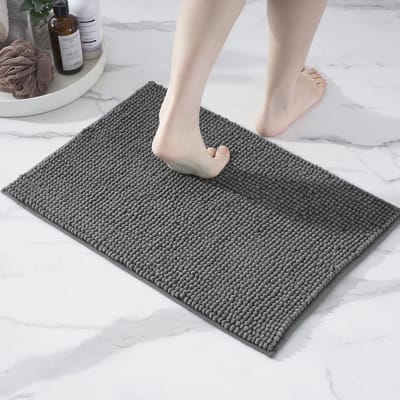 Anti-slip Badmat Chenille - Ultra Absorberend en Machinewasbaar - Voor Badkamer, Douche en Toilet - Donker Grijs 40x60 cm