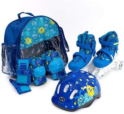 Verstelbare 2-in-1 Kinder skates met LED-wielen, Inclusief Beschermset en Helm