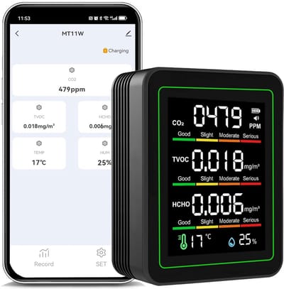 Slimme CO2 Meter met WiFi & App Bediening - Meetluchtkwaliteit, Temperatuur & Vochtigheid