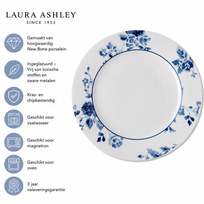 Laura Ashley Blueprint Collectables Borden - Plat - Ø 20cm - China Rose - Ontbijtborden - Dinerborden - Kerstservies