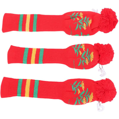 3 stuks Gebreide Clubhoofdbeschermers Set met Lange Hals Pompon Decoratie Zachte Clubhoofdbeschermer Nauwsluitend Rood Red