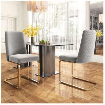 Chaise de salle à manger - MUVOE - Velours gris - Lot de 2 - Pieds en métal doré - Design moderne gris