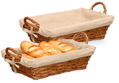 Kipit Storage Rieten mand - 2x - gevlochten riet - bruin - 39 x 24 x 13 cm - broodmand - serveermand