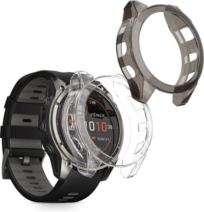 kwmobile 2x Hoes voor geschikt voor Garmin Fenix 8 51mm - Siliconenhoes voor sporthorloge zwart / transparant