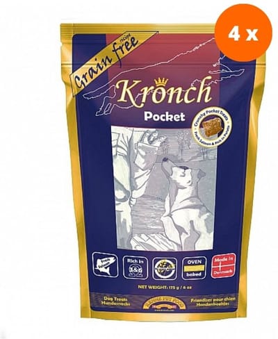 4 x Lakse Kronch Zalmsnacks Pockets | 76% Zalm voor Honden 175gr