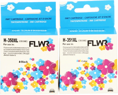 FLWR - Inktcartridges / 350XL / 351XL / 2-pack / Zwart & Kleur - Geschikt voor HP