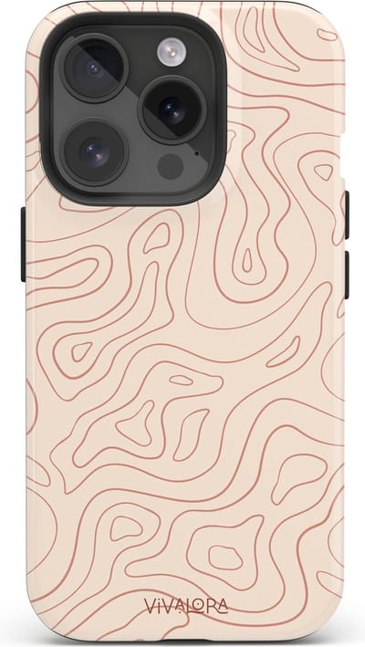 VivaLora Tough Telefoonhoesje iPhone 14 Pro met MagSafe - Wavy Lines Print - 2-in-1 Phone Case - Hard Case & Siliconen Backcover - Extra Bescherming - Shockproof Cover - Ecru/Rood