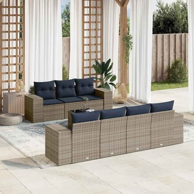 vidaXL - 8-delige - tuinbankset - met - kussens, - grijs - polyrotan