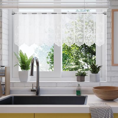 Moderne Witte Sheer Gordijnen met Bloemembroidery voor Keuken en Woonkamer - Semi-Transparante Korte Raamdecoratie 135 x 45 cm