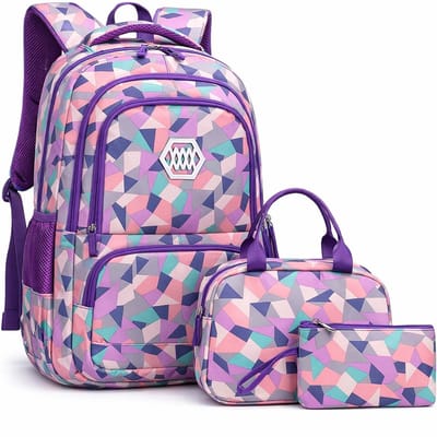 Ultiluxe® Rugzak set - 3 stuks - Paars/roze - 48 x 33 x 24 - Rugtas, lunchtas, etui - 15.6 inch laptoptas - Schoolrugzak voor kinderen - Meiden school tassen set - 35 L - Schooltas voor meisjes - Schoolrugtas met print - Tas met laptop vak