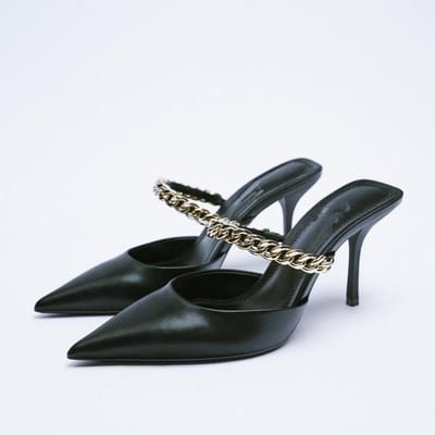 Nieuwe Dames Ketting Riem Muilezels Schoenen Bruin Stiletto Elegant Puntige Neus Mary Janes Voor Vrouwen Grote Maten Zwart 41 zwart