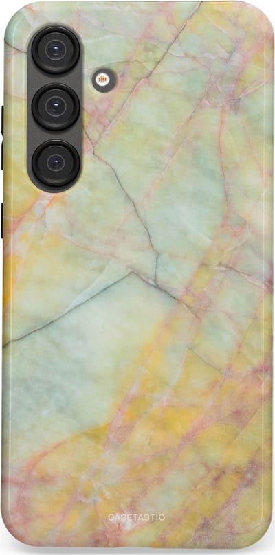 Casetastic hoesje geschikt voor Samsung Galaxy S25 Plus - Dubbellaagse bescherming - Zomer Marmer - Fashion Case - Mintgroen Geel