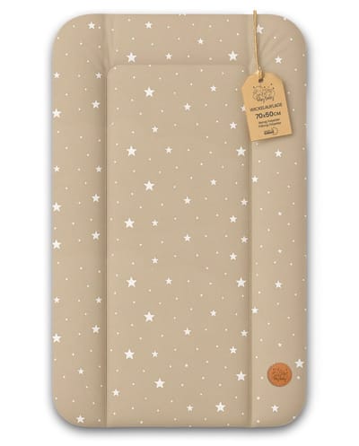 Verschoonmat Waterdicht Afwasbaar Baby 70x50 cm - Voor Verschoningsmeubel Verschoningselement Commode Wasmachine Zachte Hygiënische Mat Makkelijk Schoon Te Maken Oeko-Tex Beige met witte sterren