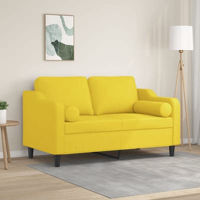 vidaXL - Tweezitsbank - met - sierkussens - 120 - cm - stof - lichtgeel