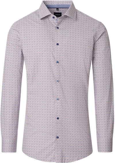 VENTI modern fit overhemd - popeline - wit met blauw - rood en groen dessin - Strijkvrij - Boordmaat: 39