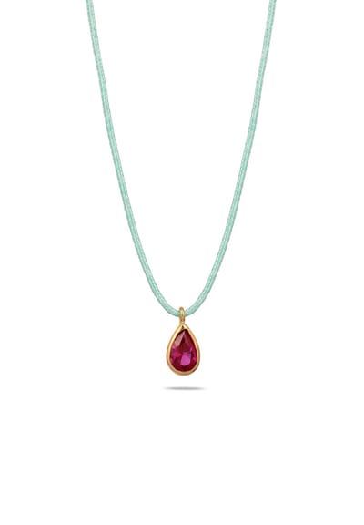 Elli - Halsketting - Ketting met Steen Dames Druppel hanger Nylon ketting Synthetische robijn Druppelgeslepen Roze 925 Sterling Zilver Verguld 36 cm -