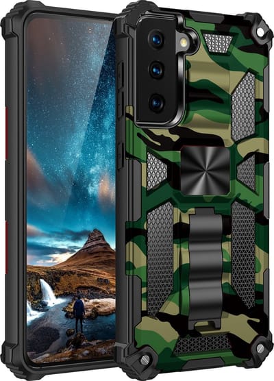 Hoesje Geschikt Voor Samsung Galaxy S22 Plus hoesje rugged extreme backcover met ring houder Camouflage - Groen