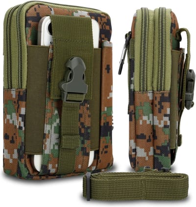 Hoesje geschikt voor Alcatel 5 in groene camouflage tactische mobiele telefoon molle EDC etui compatibel schoudertache militaire riem case cover