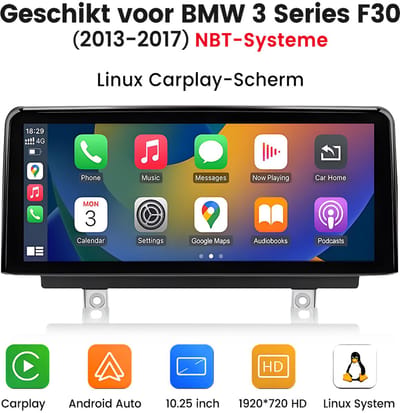 JUNSUN Draadloos CarPlay & Andriod Auto Geschikt voor BMW 1re F20/F21 2er F22 3er F30/F31/F34/F35 4er F32/F33/F36 (2012-2016) NBT - 10.25 Inch TouchScreen Bluetooth, Ondersteuning Originele Functies, WIFI -SWC, USB, Telecamera di retromarcia