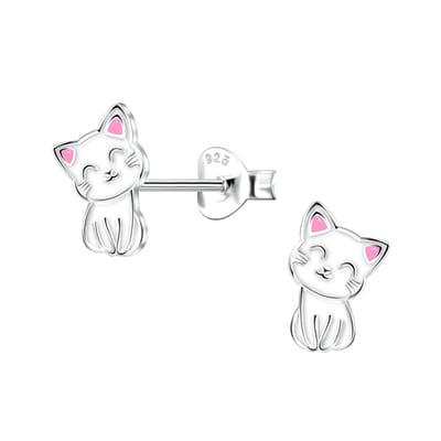House of Jewels - Zilveren Poes oorbellen - Oorknoppen Katje - Kinderoorbellen Poesje