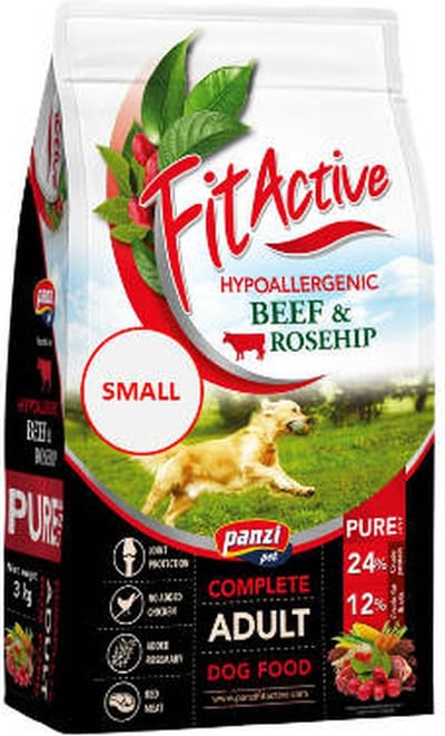 Fit Active Pure Beef & Rosehip SMALL – Hypoallergene mono-eiwit hondenbrokken zonder kip of tarwe – Hondenvoer met rundvlees - Kleine rassen - 3kg