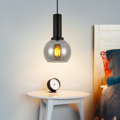 NETTLIFE Hanglamp - 1-Lichts - Glas en Metaal - Zwart en rookgrijs - E27 Fitting - Vintage Eetkamerlamp Hangend - In hoogte verstelbaar 120cm - voor Keuken | Slaapkamer | Woonkamer | Studeerkamer - zonder lampen