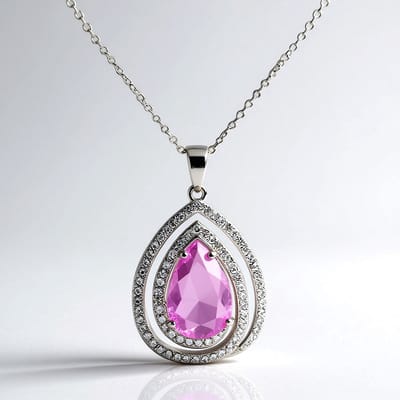 Cavill - Zilveren Halsketting 925 Sterling - Lila Kwarts 3,96 ct Peervormig & Witte Topaas 0,675 ct - Elegante Druppelhanger 45,7 cm