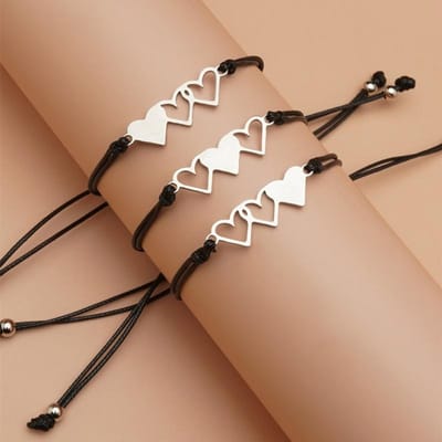 95AB 3 Stuks Belofte Bijpassende Relatie Armbanden Zus Hart Armbanden Sieraden Cadeaus voor Vrouwen Tweelingen Dochters Familie brown