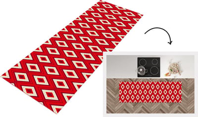 Keukenloper - Loper keuken - Kerst - Patronen - Ruit - Rood - 150x50 cm - Keukenloper vinyl