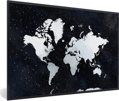 Poster in lijst - Fotolijst 90x60 cm - Posters - Wereldkaart - Waterverf - Sterrenhemel - Posterlijst zwart - Decoratie - Wanddecoratie woonkamer - Muurdecoratie slaapkamer