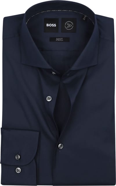 BOSS Hank slim fit overhemd - popeline - blauw - Strijkvriendelijk - Boordmaat: 45